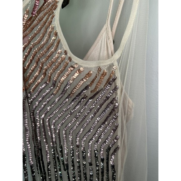 AS by DF Size Medium Sequined Mesh Sleeveless Champagne Color Women’s Dress - Picture 6 of 9